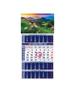Nástenný kalendár štvormesačný, na rok 2024, „Štandard“, T04, mix motívov, 29,5 x 66,3 cm, modrý