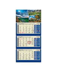 Nástenný kalendár trojmesačný, na rok 2024, „Luxus“, T09, 40 x 82 cm, modrý