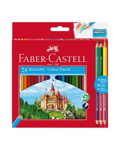 Farbičky Faber-Castell, šesťhranné (24ks) + obojstranné (3 ks) + strúhadlo