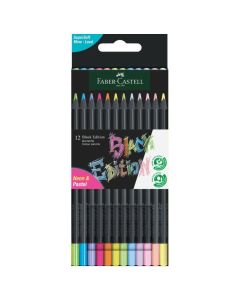 Farbičky Faber Castell Black Edition, trojhranné, súprava 12 ks, pastelové a neónové