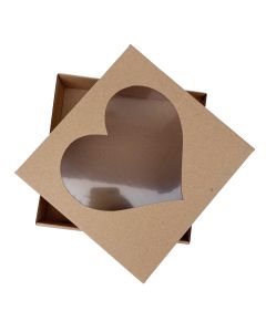 Krabica na zákusky s okienkom „srdce“, 20 x 20 x 5 cm, natur