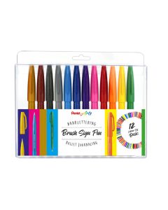 Fixky so štetcom Pentel Sign Pen® Brush Tip, basic colors, súprava 12 ks