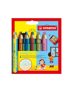 Farbičky STABILO Woody Duo 3 v 1, 6 ks + strúhadlo