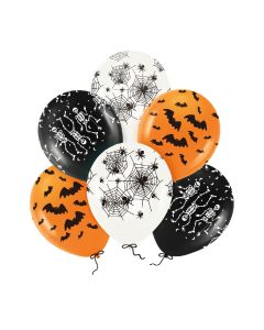 Balón Halloween „pavučiny a netopiere“, latexový, 6 ks