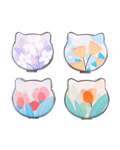 Zrkadielko v tvare mačky „kvety“, priemer, 7 cm, mix motívov