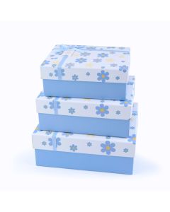 Súprava darčekových krabíc „farebné kvety“, 3 ks, modro-biela s modrou mašľou