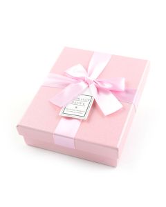 Dekoračná darčeková krabica, 15,5 x 12,5 x 4,5 cm, svetloružová s ružovou mašľou
