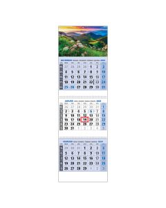 Nástenný kalendár trojmesačný, na rok 2024, „Klasik“, T08, mix motívov, 29,5 x 92,5 cm, modrý