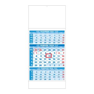 Nástenný kalendár trojmesačný, na rok 2024, „Štandard“, T02, 29,5 x 66,3 cm, modrý