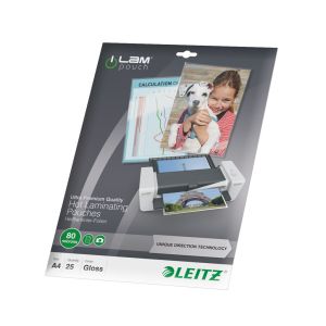 Laminovacie fólie Leitz iLAM UDT A4, smerovacia technológia, 80 mikrónov, lesklé, 25 ks