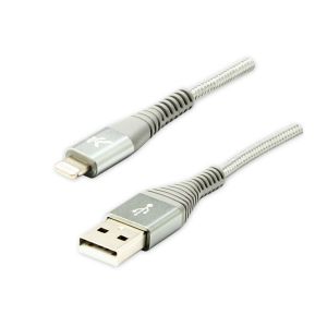 USB-A 2.0 kábel Logo, Apple Lightning (C89) samec, MFi certifikácia, 2 m, strieborný