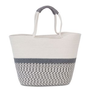Plážová taška, košík Fabrizio, 32/48 x 32 x 15 cm, bielo-sivý