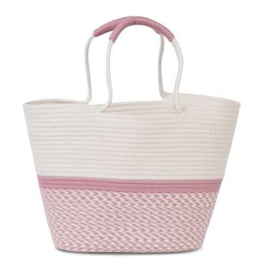 Plážová taška, košík Fabrizio , 32/48 x 32 x 15 cm, bielo-ružový