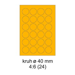 Etikety PRINT, priemer: 40 mm, neónovooranžové, 20 hárkov