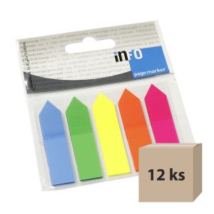 Samolepiace záložky šípka, 12 x 50 mm, 5 farieb x 25 listov, 12 ks