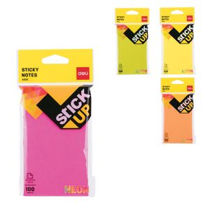 Samolepiaci blok Deli Stick Up, 76 x 126 mm, 100 listov, mix neónových farieb