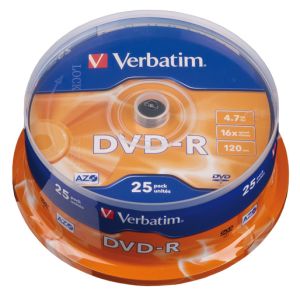 DVD-R Verbatim, 4.7 GB, 16x, cake 25 ks
