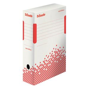 Rýchlo zložiteľná archivačná krabica Esselte Speedbox, 35 x 25 x 10 cm, bielo-červená