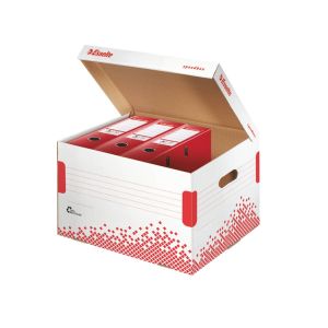Rýchlo zložiteľná archivačná krabica na zakladače Esselte Speedbox, s vekom, 39,2 x 30,1 x 33,4 cm, bielo-červená
