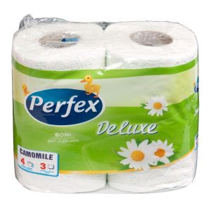 Toaletný papier Perfex Deluxe, trojvrstvový, 100 % celulóza, „kamilka“, 18 m, 4 rolky