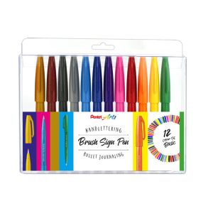 Fixky so štetcom Pentel Sign Pen® Brush Tip, basic colors, súprava 12 ks