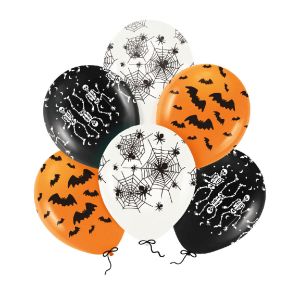 Balón Halloween „pavučiny a netopiere“, latexový, 6 ks