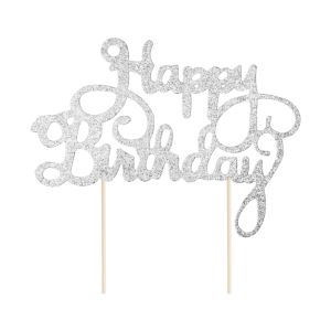 Zápich na tortu „Happy Birthday“ strieborný