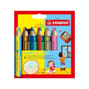 Farbičky STABILO Woody Duo 3 v 1, 6 ks + strúhadlo