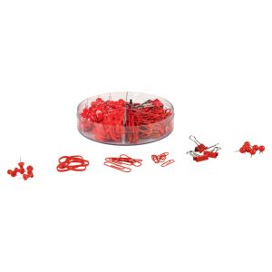 Súprava listových spôn, binder klipov, gumičiek a pripináčikov, červená, 245 ks