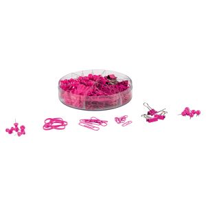 Súprava listových spôn, binder klipov, gumičiek a pripináčikov, ružová, 245 ks