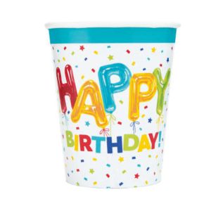 Papierové poháre „Happy Balloon Birthday“, 8 ks