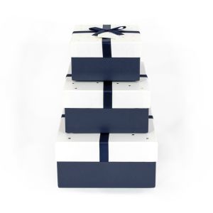 Darčekové krabice, modro-biele s modrou mašľou, 3ks