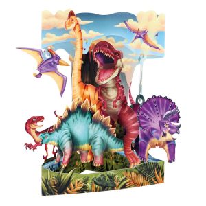 Originálne hojdacie 3D blahoželanie Santoro „dinosaury“, 15 x 20 x 1 cm