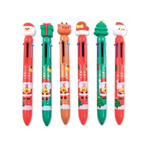 Guľôčkové pero „Merry Christmas“, 6-farebné, mix motívov