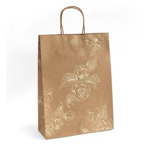 Darčeková taška „kvety“, kraftová, 33 x 24 x 10 cm