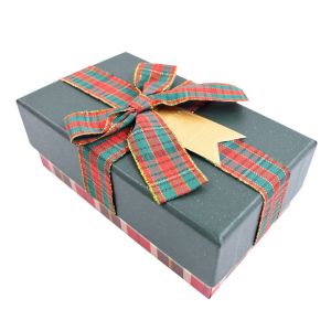 Darčeková krabica, 15,5 x 9 x 6 cm, zelená s kockovanou mašľou