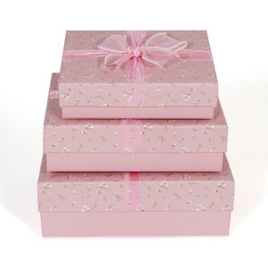 Darčekové krabice „kvietky“, svetloružové,  3ks