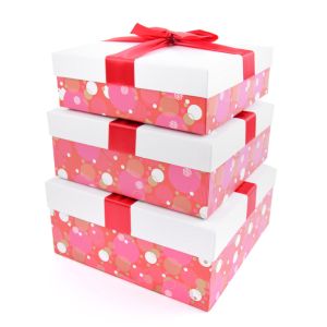 Darčekové krabice „farebné kruhy“, červeno-biela, 3ks