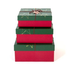 Darčekové krabice „zlaté hviezdičky“, zeleno-červené, 3ks