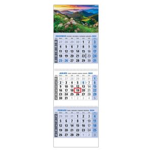Nástenný kalendár trojmesačný, na rok 2024, „Klasik“, T08, mix motívov, 29,5 x 92,5 cm, modrý