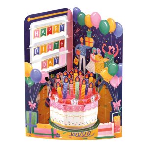 Originálne hojdacie 3D blahoželanie Santoro „narodeninová torta“, 15 x 20 x 1 cm