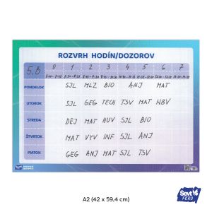 Rozvrh hodín – dozor, biela samolepiaca tabuľa na stenu ŠEVT FERO, A2, 59,4 x 42 cm