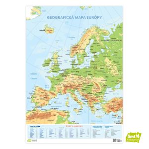 Mapa Európy – geografická, A1, premiestniteľná nálepka ŠEVT NANO print