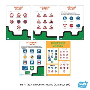 Dopravné značky – súprava 5 ks, A1 a A2, premiestniteľné magnetické fólie ŠEVT MAGNET