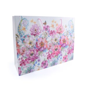 Darčeková taška XL, „kvety“, 44 x 59 x 17 cm, papierová, biela