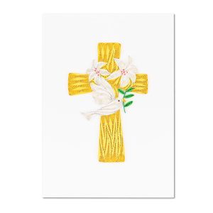 Originálne „handmade“ blahoželanie „krížik s holubicou“, 13 x 18 cm