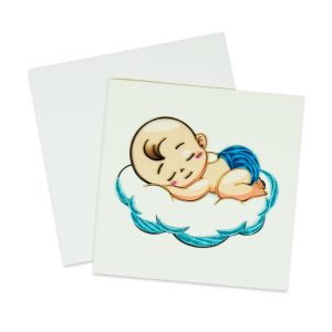 Originálne „handmade“ blahoželanie „k narodeniu dieťaťa – chlapček“, 15 x 15 cm