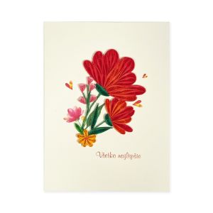 Originálne „handmade“ blahoželanie „Všetko najlepšie – červené kvety“, 12,7 x 17,8 cm
