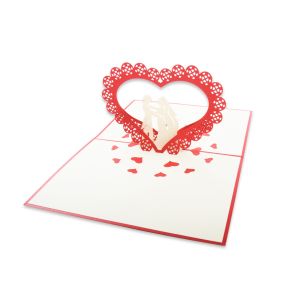 Originálne „handmade“ 3D blahoželanie „svadobné – srdce s mladomanželmi“, 13 x 18 cm