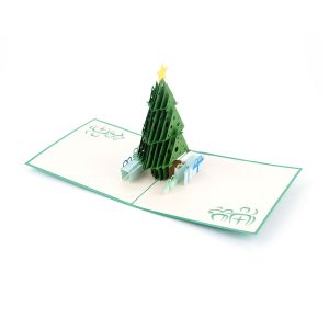 Originálne „handmade“ 3D vianočné blahoželanie „stromček s darčekmi“, 15 x 15 cm